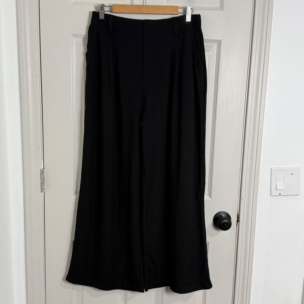 Halara‎ Wide Leg Waffle Pants Womens Large Black Trousers Office Workwear